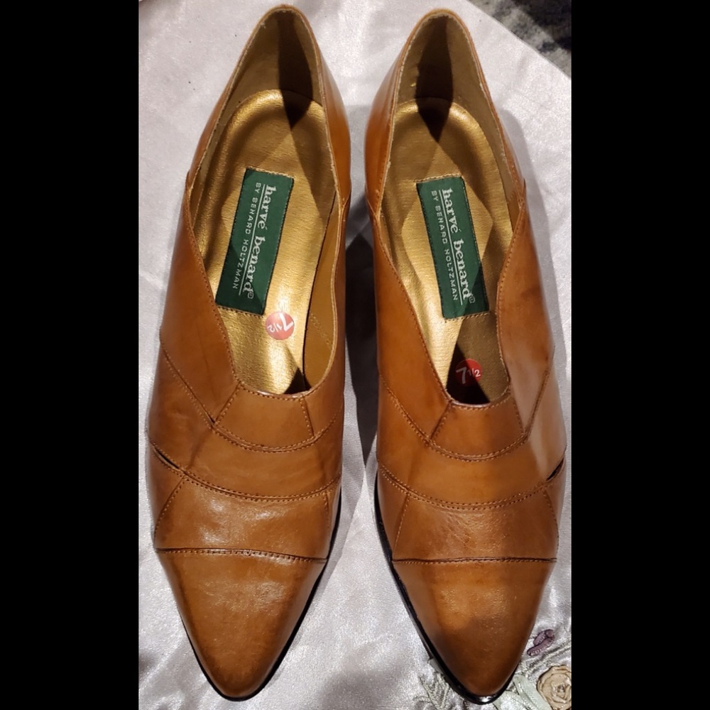 NWT Vintage cognac genuine leather harve' benard 7.5 M